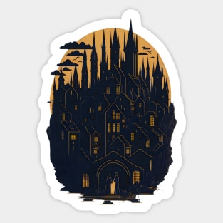 Medieval Cityscape Abstarct cartoon Moonlight Sticker